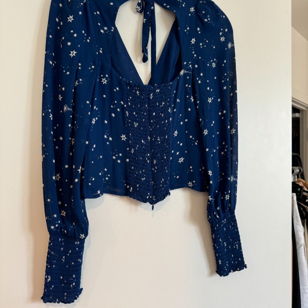 Reformation Michel Top Long Sleeve Blue Top in Starry Night - Picture 7 of 8